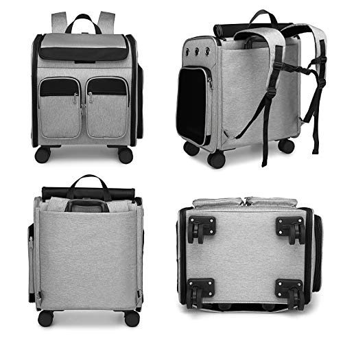 Wheeled Pet Carrier Backpack Pet Stroller, Travel Carrier, Car Seat for Small Dogs Cats Puppies, Comfort Cat Backpack Removable Rolling Wheels – Mesh Ventilation Windows (Large Grey) - color: Large Grey