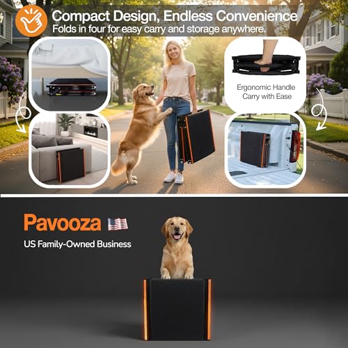 71"×20" Extra Wide Dog Ramp for Car, SUV & Truck – Folding Aluminum Pet Ramps for Large Dogs up to 250 lbs, Non-Slip Surface & Glow Edges, Foldable Portable Ramp for Side Door or Porch Steps