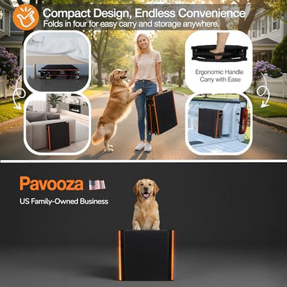 71"×20" Extra Wide Dog Ramp for Car, SUV & Truck – Folding Aluminum Pet Ramps for Large Dogs up to 250 lbs, Non-Slip Surface & Glow Edges, Foldable Portable Ramp for Side Door or Porch Steps