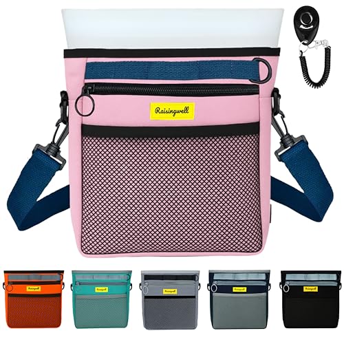 Raisingwell Dog Treat Pouch with Magnetic Closure 4-Cup Silicone Bag Fanny Pack Holder with Clicker 4 Ways to Wear Front Pocket Fits All Phones Ideal for Leash, Pet Walking and Training（Pink） - color: I.Pink, size: 4CUP