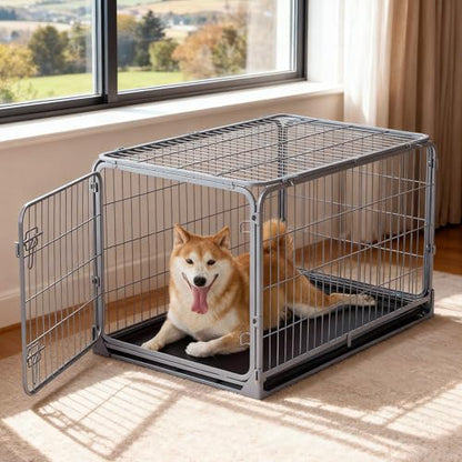 ZOMISIA Collapsible Dog Crate for Medium Dogs - 36 inch Escape Proof Metal Dog Kennel with Double Door, Easy Assembly Foldable Dog Cage with Removable Tray, Indoor Outdoor Use, Silver Gray - size: 36.2"L x 22.4"W x 23.0"H