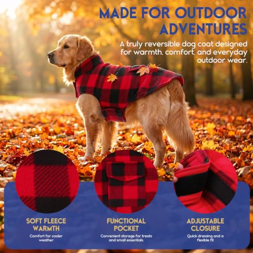 ASENKU Dog Winter Coat, Fleece Doggie Jacket Plaid Reversible Vest Waterproof Windproof Cold Weather Clothes for Small Medium Large Dogs(XS, Red) - color: Red, size: X-Small