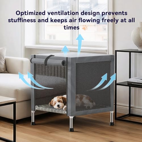 Small Stainless Steel Elevated Dog Crate with Cover, 2-in-1 Indoor & Outdoor Raised Pet House, Rust-Proof Dog Kennel with Silicone Anti-Slip Feet, Tool-Free Assembly - size: 20.0"L x 20.0"W x 24.0"H