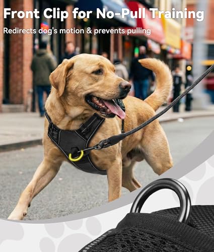Joytale No Pull Dog Harness Medium Sized Dog, Reflective Pet Vest with Front Clip, Adjustable Soft Padded Harnesses with Easy Control Handle for Training and Walking, Black, M - color: Black, size: Medium