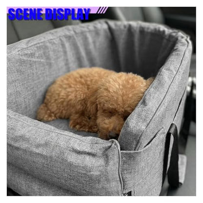 Small Dog Car Center Console Seat, Soft Portable Pet Booster Seat with Safety Tethers, Leash & Storage Pocket, Anti-Collapse Car Armrest Puppy Travel Bed for Cars, SUVs, Trucks (LightGray) - color: LightGray
