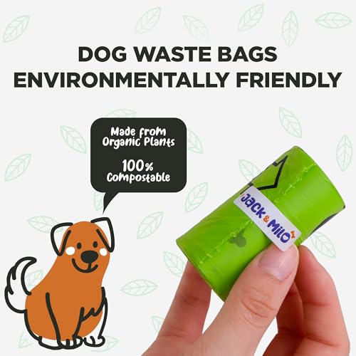 Jack & Milo Dog Waste Bags Environmentally Friendly - Reusable Bag Container - Leak Proof Dog Poop Bag - Extra Thick and Sturdy - 8 Rolls x 15 Bags