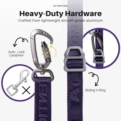 Heavy-Duty Tactical Dog Leash for Medium & Large Dogs, 6-in-1 Hands-Free Lead for Training, 4-7.5FT Adjustable Waist Belt for Walking (Onyx Black) - color: Black