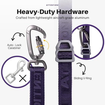 Heavy-Duty Tactical Dog Leash for Medium & Large Dogs, 6-in-1 Hands-Free Lead for Training, 4-7.5FT Adjustable Waist Belt for Walking (Onyx Black) - color: Black