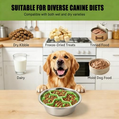 2PCS Slow Feeder Insert for Dog Bowls – Silicone Inserts that Turn Regular Bowls Into Slow Feeder Bowls, Fits Most Flat-Bottom Pet Bowls, Strong Suction Cups, Dishwasher Safe