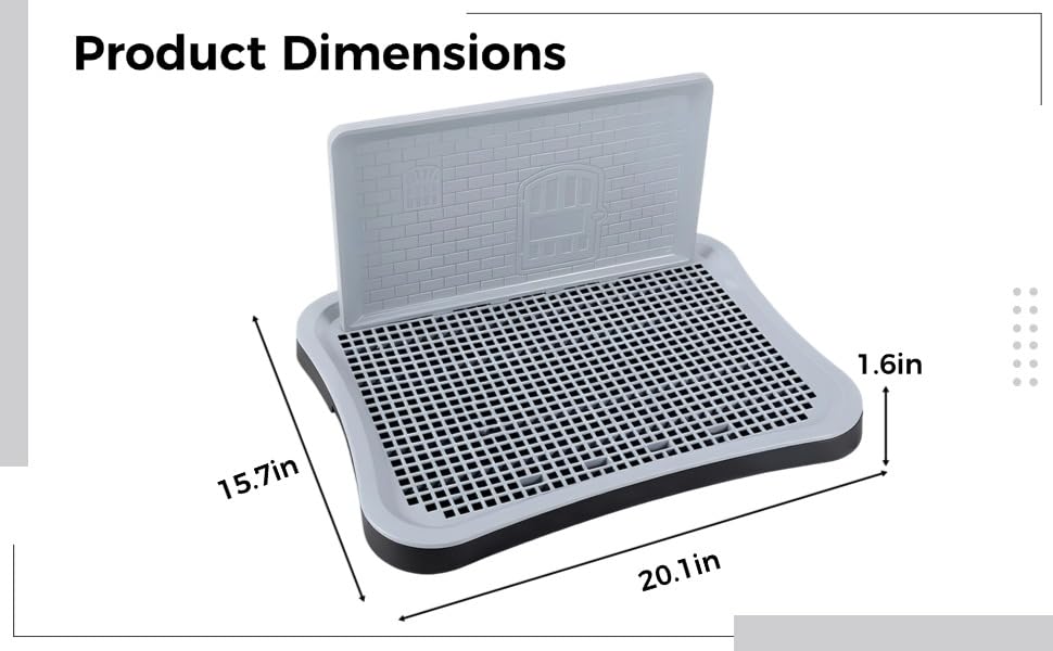 Dog Toilet with Wall, 20.1 x 15.7 x 1.6 in Black Plastic Training Potty Tray for Indoor Pee Pad Station, Removable Grid and Elevated Splash Guard, Suitable for Various Breeds