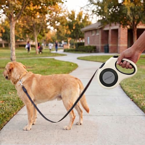 XL 16FT Retractable Dog Leash for Large Dog up to 120 lbs, Chew Proof Steel Wire Extender, One-Hand Brake & Lock, Tangle-Free Heavy Duty Walking Leash XL White - color: White