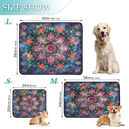 Qilmy Mandala Pet Mat, Waterproof Reusable Dog Training Pad Anti-Slip Pet Creat Pad for Small Medium Large Dogs and Cats - size: Medium+Large