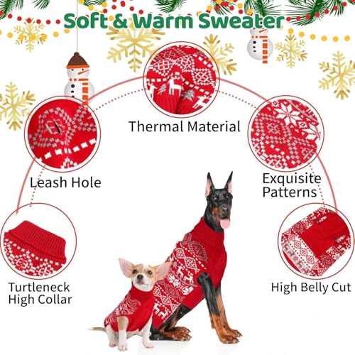 Extra Large Dog Christmas Sweater,Thick Warm Great Dane Sweatshirt with Leash Hole,Snowflake Reindeer Dog Holiday Pullover Sweats for Rottweiler,Winter Knit Turtleneck Pet Sweater for Ultra Large Dogs - size: XXX-Large