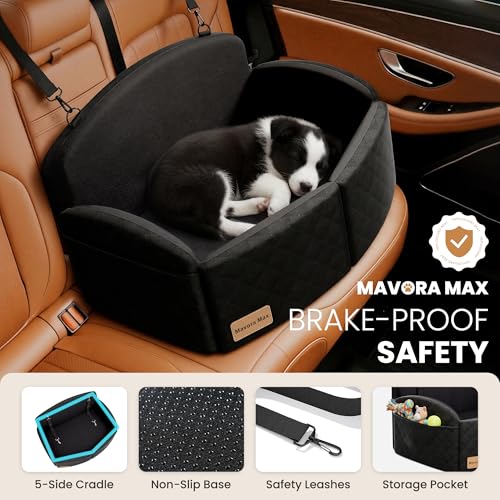 Dog Car Seat for Medium/Large Dogs, Memory Foam Dog Booster Seat with Thick Cushion up to 55 lbs or 2 Small Dogs, Travel Pet Car Seat with Detachable Washable Cover, 2 Safety Leashes (Black/Black) - color: Black/Black
