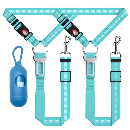 Seyezo 3-Piece Dog Car Harness Set - Retractable, Adjustable, Reflective Dog Seatbelt for Vehicle Headrests, Heavy Duty, High Elastics, Sky Blue - color: 02-2PCS Sky Blue