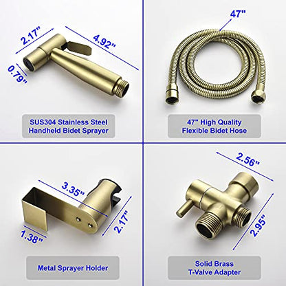 SHAMANDA Handheld Bidet Sprayer for Toilet, Stainless Steel Baby Cloth Diaper Sprayer Kit, Bathroom Toilet Bidet Attachment Set for Bathing Pets Feminine Hygiene, Brushed Gold BDS01-3 - color: Brushed Gold, style: Cold Water Mode Only