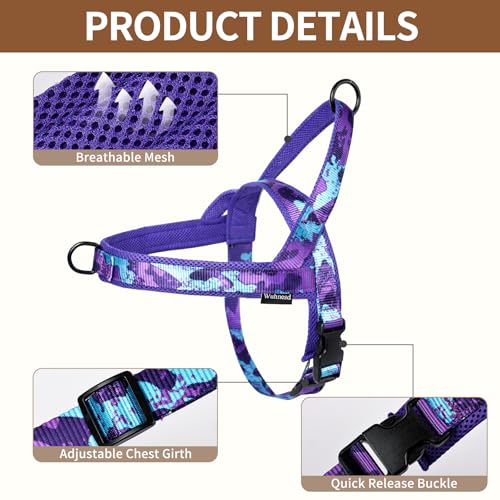 No Pull Dog Harness and Leash Set-Vest Harness with Handle&5FT Dog Leash with Car Seatbelt Clip,Breathable Mesh&Quick Fit Dog Harness Easy for Medium Large Dogs Training Walking(Camo Purple,S) - color: No Reflective-Camo Purple, size: S:Belly Chest-19.2''