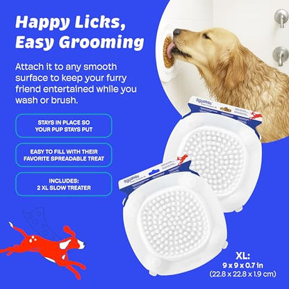 Aquapaw Lick Mat for Dogs 2-Pack XL, Suction Cup Dog Slow Feeder Pad & Licking Mat for Peanut Butter Treats – Calming Dog Bathing Aid, Stress Relief & Mental Stimulation for All Breeds - White