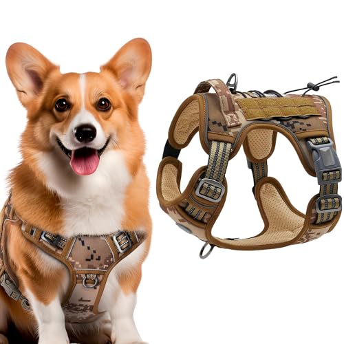 Tactical Dog Harness with Handle, Medium. Desert Camouflage 900D Nylon Tactical Dog Vest Harness. No Pull Breathable Dog Tactical Harness with Adjustable Straps and Quick-Release Buckles - size: Medium