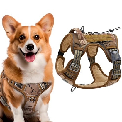 Tactical Dog Harness with Handle, Medium. Desert Camouflage 900D Nylon Tactical Dog Vest Harness. No Pull Breathable Dog Tactical Harness with Adjustable Straps and Quick-Release Buckles - size: Medium
