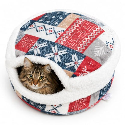 Cat Bed Cave - Enclosed Hideaway with Detachable Lid & Mat for Kitten (Snow) - color: Snow