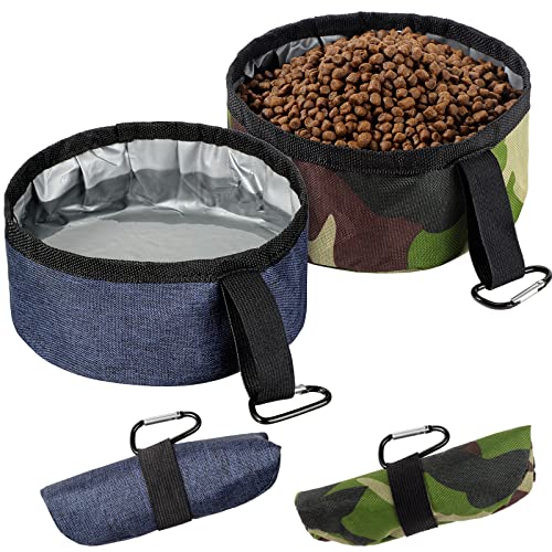 Meanplan 2 Pack Portable Dog Bowls Foldable Travel Dog Dish Portable Puppy Water and Food Bowl Pet Hiking Accessories for Small and Large Pets(Camo Green, Dark Blue,40 oz) - color: Camo Green, Dark Blue