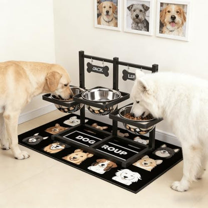 SHAINFUN Elevated Dog Bowls for Medium/Large Dogs with Mat, 6 Height Adjustable Raised Dog Bowls, Three Large 58oz Food Water Stainless Steel Bowls - size: Three 58oz Dog Bowl & Mat