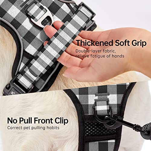 NESTROAD Dog Harness (Checkered Black,S) with Leash, Reflective, Adjustable, Soft Padded, Easy Control Handle, for Small Dogs, Front & Rear Clip Design - color: Checkered Black, size: 【S】neck 11-15" chest 15-21"
