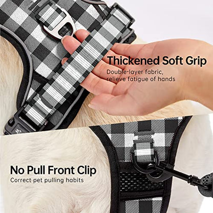 NESTROAD Dog Harness (Checkered Black,S) with Leash, Reflective, Adjustable, Soft Padded, Easy Control Handle, for Small Dogs, Front & Rear Clip Design - color: Checkered Black, size: 【S】neck 11-15" chest 15-21"