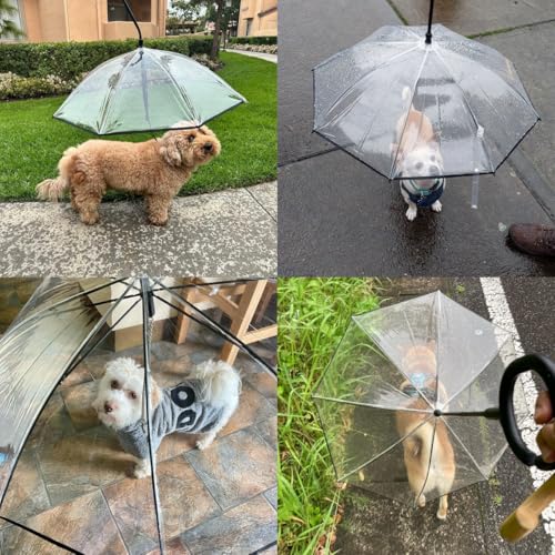 LESYPET Small Dog Umbrella, 29" Width Clear Dogs Umbrella Waterproof Dog Raincoat with Chain Leash for Outdoor Walking Rainy Days - color: Clear (With chain)
