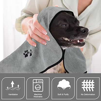 2Pieces Microfiber Pet Bath Towel Dog Towel.Dog Towel Soft Absorbent Drying for Small Medium Large Dogs and Cats with Great for Bathing and Grooming (35 x 20 Inch Grey) - color: Grey