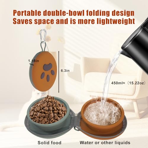 Collapsible Dog Bowl 2-in-1 Travel Portable Silicone Carabiner,Green Brown - color: A-green brown