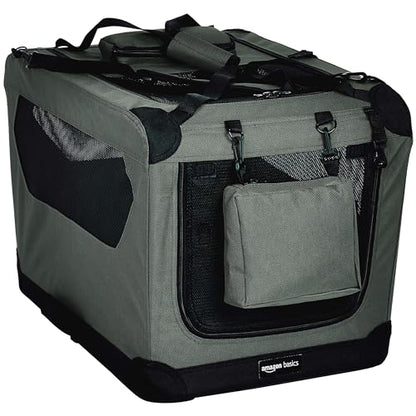 Amazon Basics Folding Portable Soft Pet Dog Crate Carrier Kennel, 26 x 18 x 18 Inches, Grey - color: GREY, size: 26.0"L x 18.0"W x 18.0"H