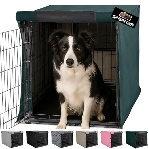 GORILLA GRIP Dog Crate Covers Compatible with Amazon Basics Dog Crates, All Sides Open, Privacy Cover Fits 36" Wire Kennel, Breathable Mesh Windows, Light Reducing Training Cage Topper, Hunter Green - color: Hunter Green, size: 36" X 23" X 25"
