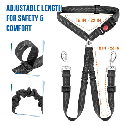 Dog Seat Belt for Car, Dual Pet Vehicle Headrest Restraint Safety Seatbelt,Two Dog Leash No Tangle Dog Car Leash Seat Belt,Duty Adjust Elastic Connect Harness in Vehicle Travel (Blue) - color: Blue