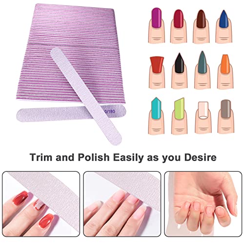 50 Pcs Nail File, Emery Board Nail Files for Acrylic Nails and Natural Nails, 100/180 Grit Double Sided Fingernail File Gel Nail Professional Reusable Washable Manicure Pedicure Kit Set Gray - size: 50 Pcs Rectangle 100/180 Grit