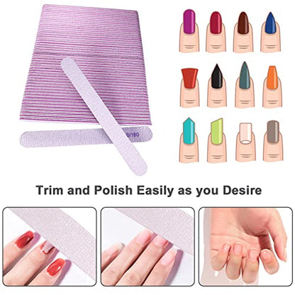 50 Pcs Nail File, Emery Board Nail Files for Acrylic Nails and Natural Nails, 100/180 Grit Double Sided Fingernail File Gel Nail Professional Reusable Washable Manicure Pedicure Kit Set Gray - size: 50 Pcs Rectangle 100/180 Grit
