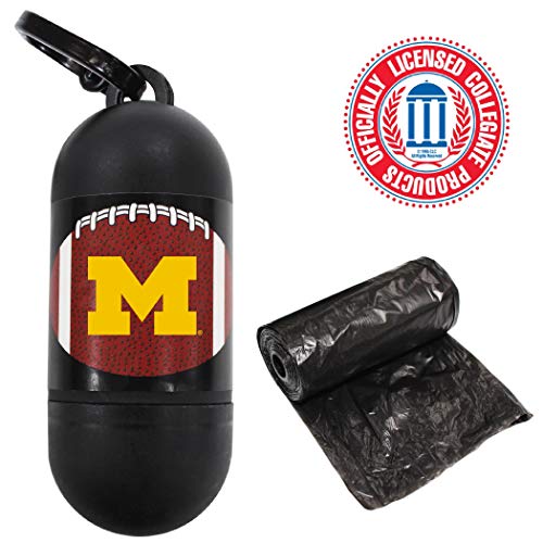 Pets First NCAA MICHIGAN WOLVERINES PET LICENSED Poop Waste Bag Dispenser and D Ring for Leash with 15 Premium Garbage Bags - color: Michigan Wolverines, size: 1 Count (Pack of 1)