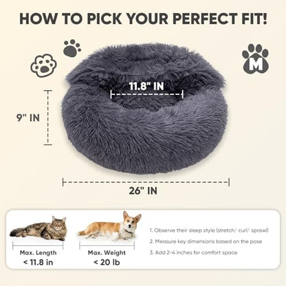 Himax Medium Dog Bed, Round Dogs Beds with Blanket Attached, Comfort Fluffy Calming Dog Bed Washable (20"/26"/35") Deep Grey - color: Grey, size: 26.0"L x 26.0"W x 9.0"Th