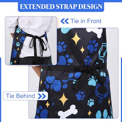 Dog Grooming Waterproof Apron with 2 Pockets, Cute Animals Puppy Dog Pets Apron - style: Blue Pet Collar