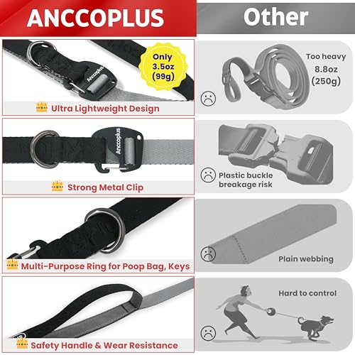 Anccoplus Hands Free Dog Leash, Multifunctional Crossbody Running for Dogs, Ultra-Light Dog Training Leash with Secure Clip, Short & Long Leashes, Adjustable Service Dog Leashes (Black Gray) - color: Black Gray