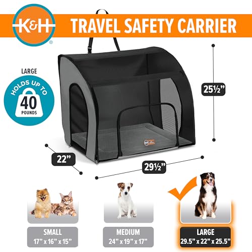 K&H Pet Products Enclosed Large Dog Car Seat, Travel Safety Carrier, Dog Travel Car Seat, Soft-Sided Covered Pet Carrier, Washable Pad, Multiple Entrances, Mesh Windows - Large 29.5 X 22 X 25.5in - size: 29.5"L x 22.0"W x 25.5"H