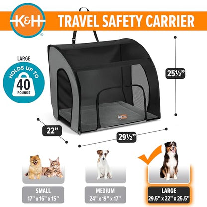 K&H Pet Products Enclosed Large Dog Car Seat, Travel Safety Carrier, Dog Travel Car Seat, Soft-Sided Covered Pet Carrier, Washable Pad, Multiple Entrances, Mesh Windows - Large 29.5 X 22 X 25.5in - size: 29.5"L x 22.0"W x 25.5"H
