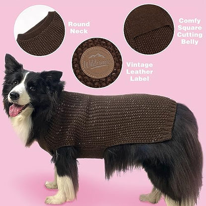 KYEESE Dog Sweater with Leash Hole Warm Pullover with Reflective Yarn for Small and Medium Dogs Male Soft Knit Pullover Boy Dog Coats Cozy Lightweight Thick Sweater,Khaki,Medium - color: 2# Khaki, size: M (24-30lbs)