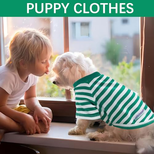 2 Pieces Puppy Clothes Summer Dog Shirt Cute Soft Dog Shirt for Small Dogs Bresthable Chihuahua Cat Clothes XS~XXL Pet Clothing (Green, Small) - color: green, size: Small