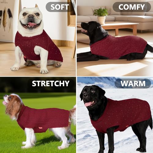 KYEESE Dog Sweater with Leash Hole Warm Pullover with Reflective Yarn for Small and Medium Dogs Male Soft Knit Pullover Boy Dog Coats Cozy Lightweight Thick Sweater,Dark Red,Medium - color: 5# Dark Red, size: M (24-30lbs)