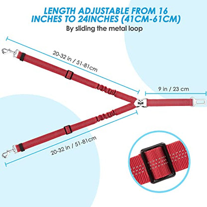 SlowTon Dog Seat Belt, Double Dog Seatbelt Adjustable Vehicle Safety Leash with Elastic Bungee Buffer, Reflective No Tangle Y Shape Two Dog Harness Seat Belt Splitter for Pets Car Trip (Red, M) - color: D.Red, size: 2 Medium in 1