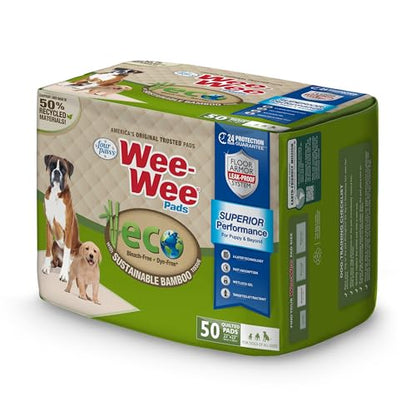 Four Paws Wee-Wee Superior Performance Bamboo Pee Pads for Dogs, Earth Friendly Dog & Puppy Potty Training Pads, Crate Liners, Housebreaking Supplies, 22" x 23" (50 Count) - size: 50 Count