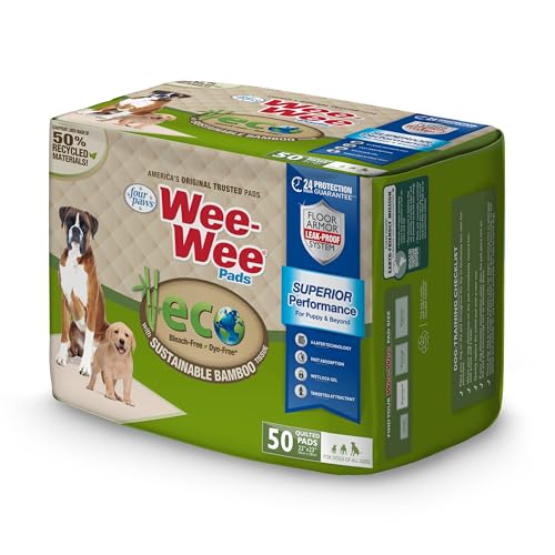 Four Paws Wee-Wee Superior Performance Bamboo Pee Pads for Dogs, Earth Friendly Dog & Puppy Potty Training Pads, Crate Liners, Housebreaking Supplies, 22" x 23" (50 Count) - size: 50 Count