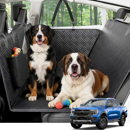 Dog Back Seat Extender for Trucks, Hard-Bottom Dog Seat Cover, Striped Surface Waterproof PU Leather Backseat Bridge,Anti-Slip, Strong Support, Easy to Clean, Fits for Truck/SUV - color: Black(Striped), size: XL(For Full Size Truck)